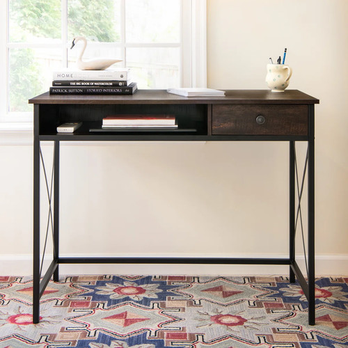 Walnut black writing desk - walnut,